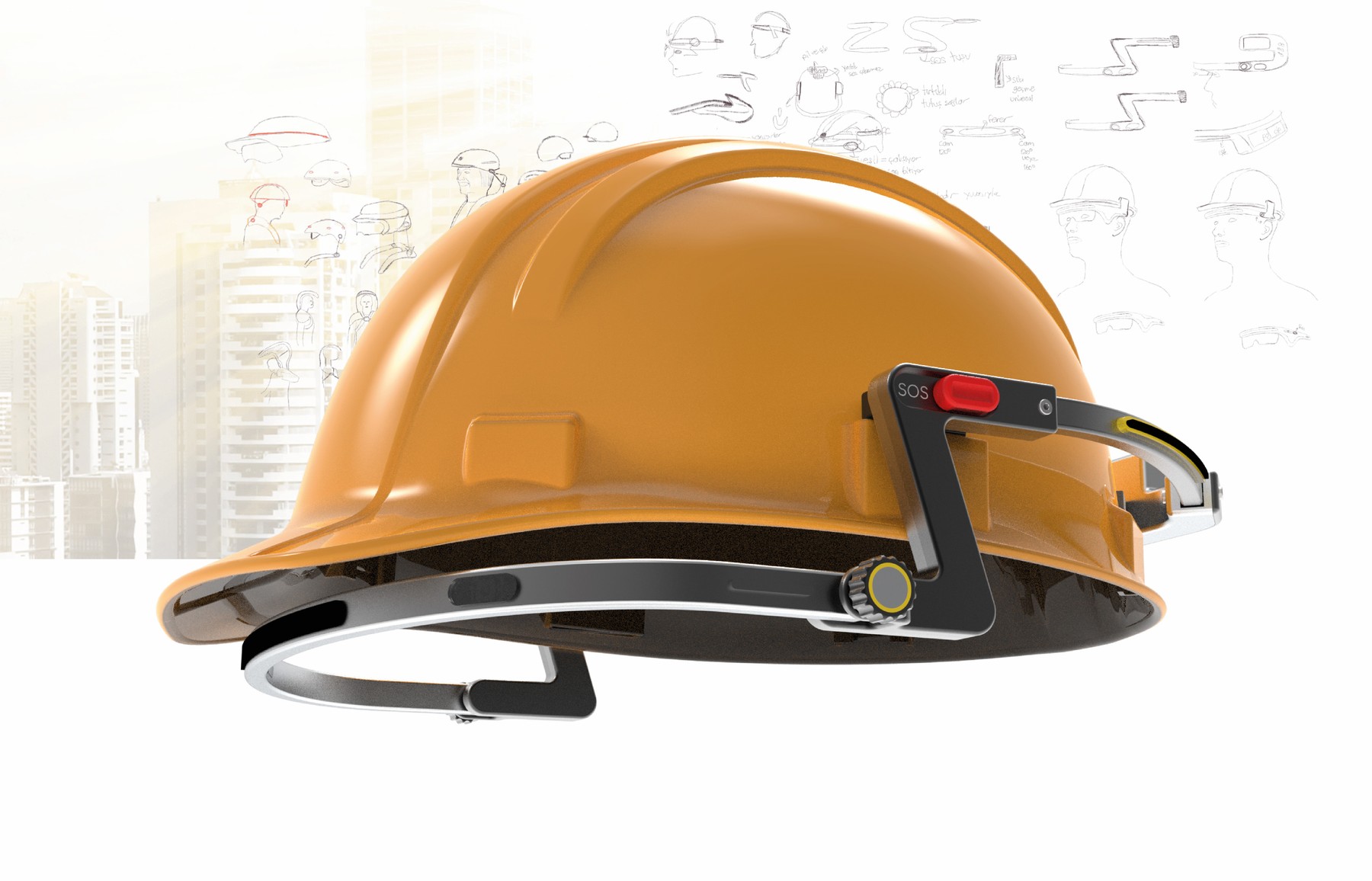 Construction hard hat fitted with the ConstructShield module