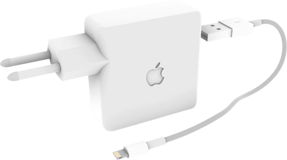3D model of an Apple charger adapter and cable