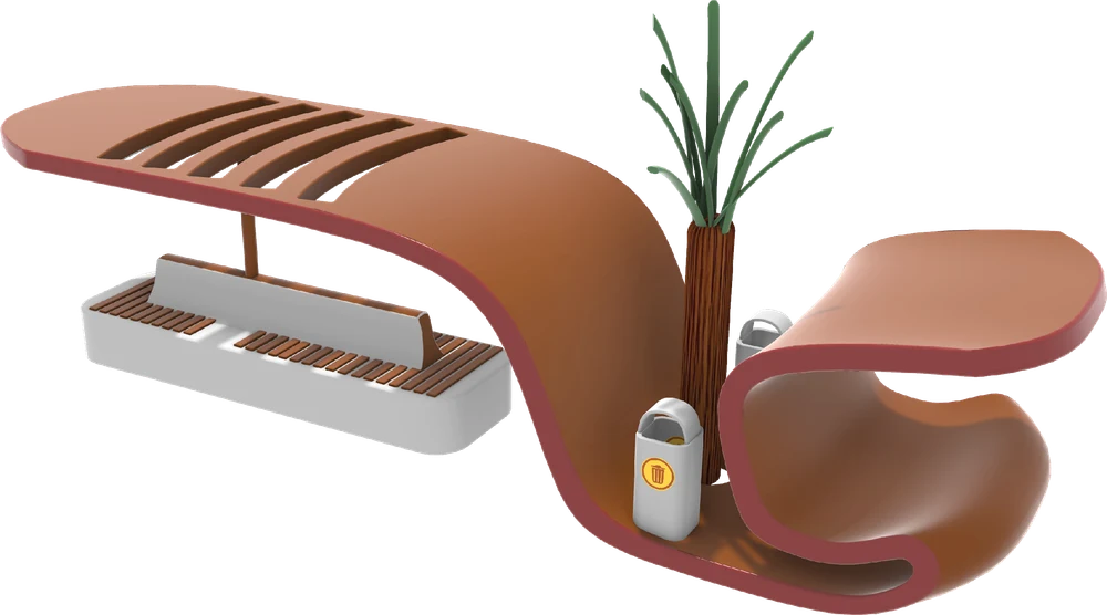 3D model of a flowing urban furniture bench