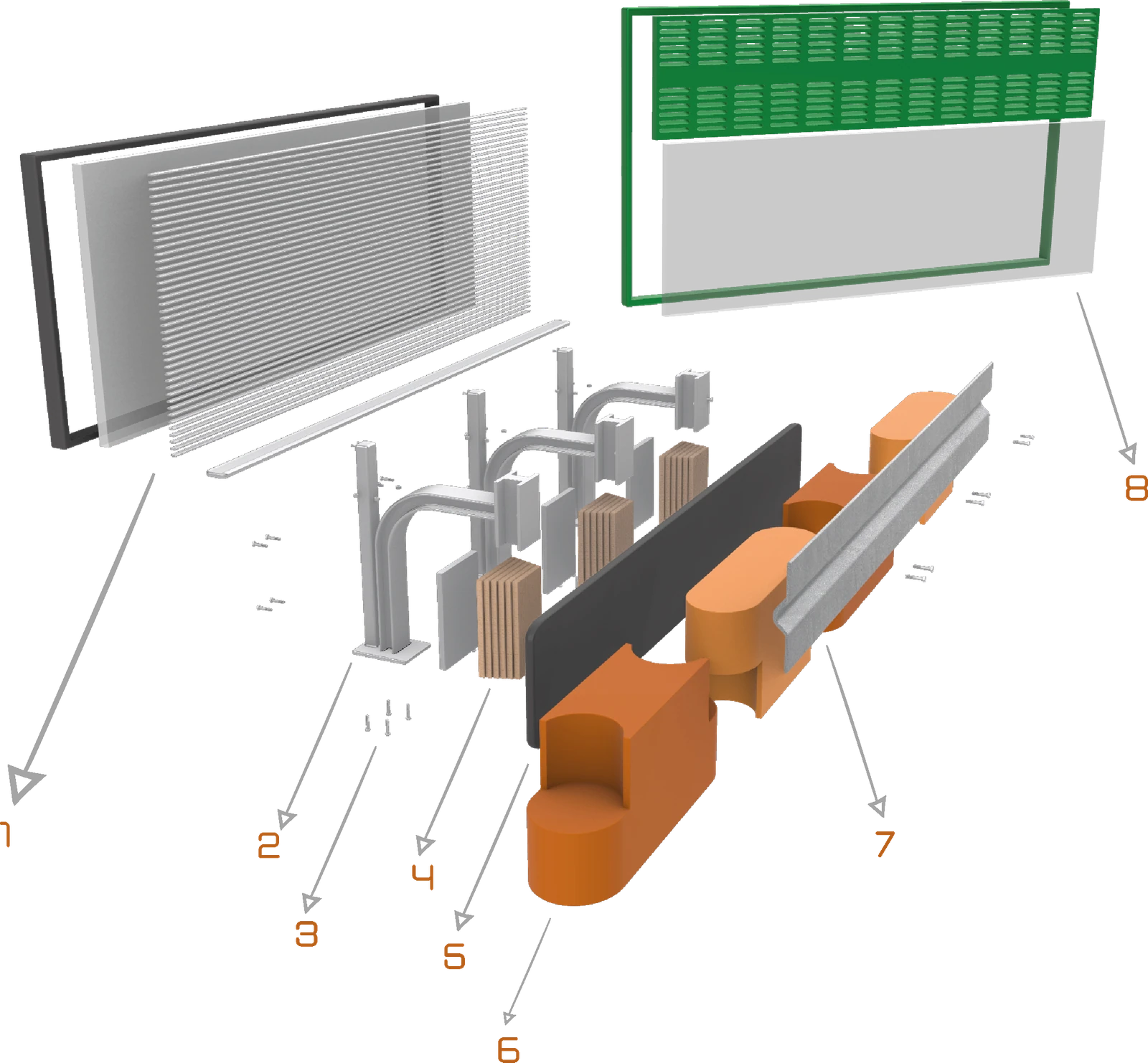 Exploded and section view of the SafeNSmart barrier showing its layered construction
